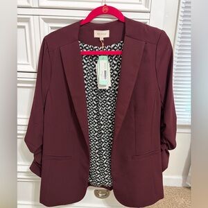 Skies Are Blue Women's Plum Open-Front Blazer with Patterned Lining